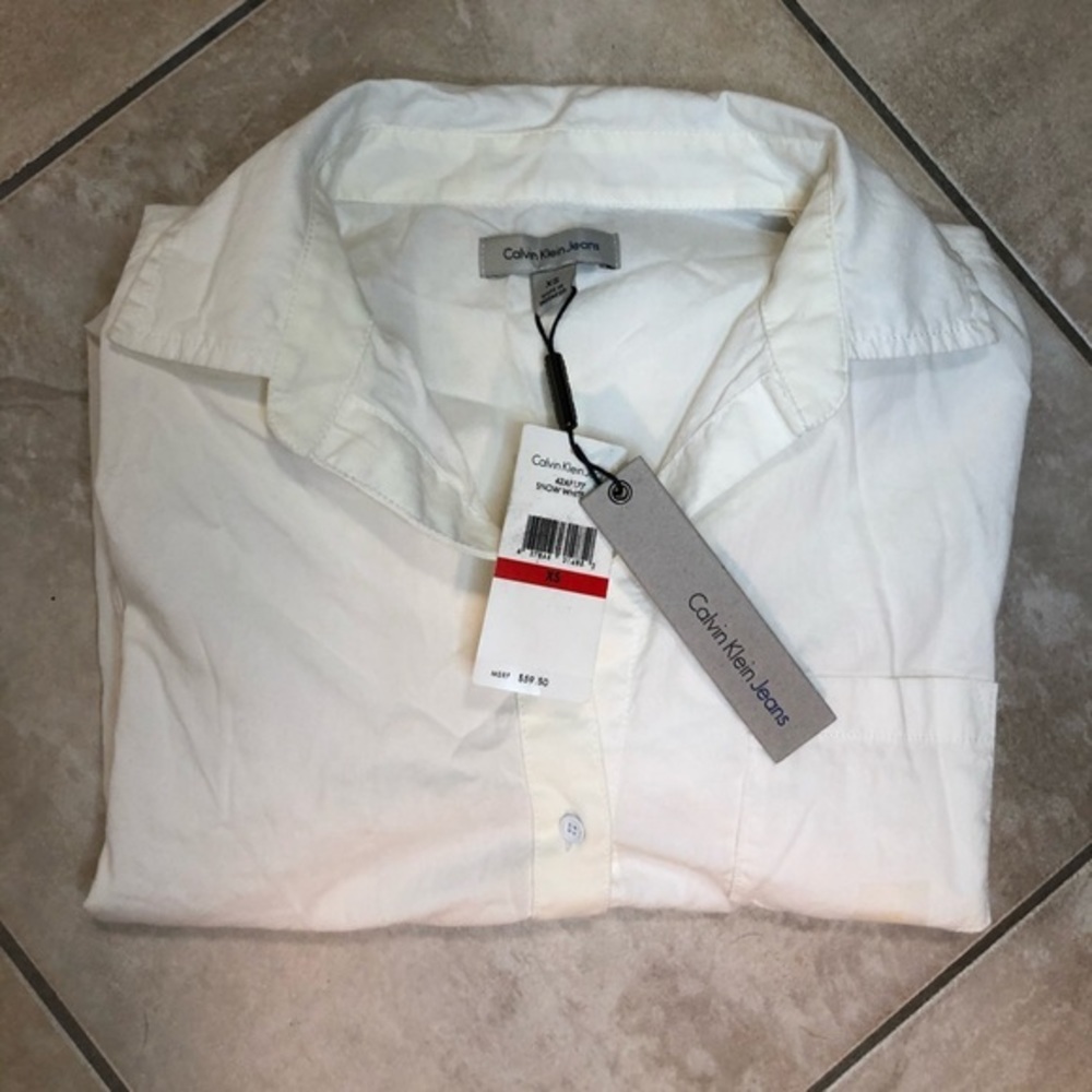 Calvin Klein White Long Sleeve Button-Down